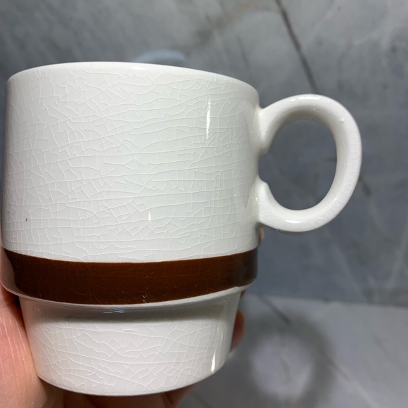 Vintage made in Japan espresso|coffee stacking mugs x4 cream with brown glaze - Picture 3 of 9